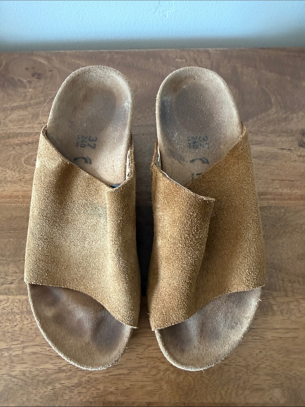 Papillio Suede Open-Toe Slide Mules in Tan